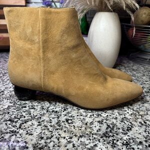 Kate Spade New York Sydney Suede Ankle Booties in the Color Medium Biscotti